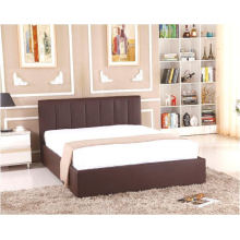 Bedroom Double Leather Bed with Brown Top Leather and Striated Headboard